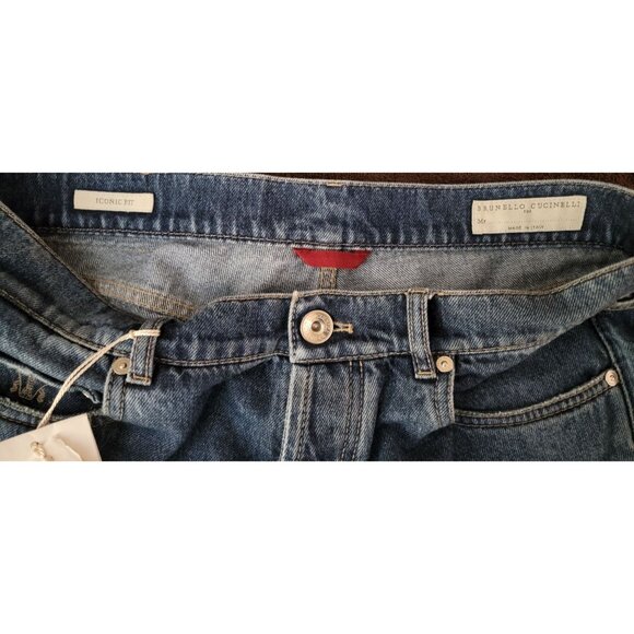 Brunello Cucinelli Luxury Denim Dark Blue Acid Wash, Iconic Fit Jeans - IT 48 (3 - Picture 4 of 7